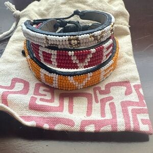 Handcrafted Beaded Bracelet Set - White, Pink, Orange Ubuntu Life